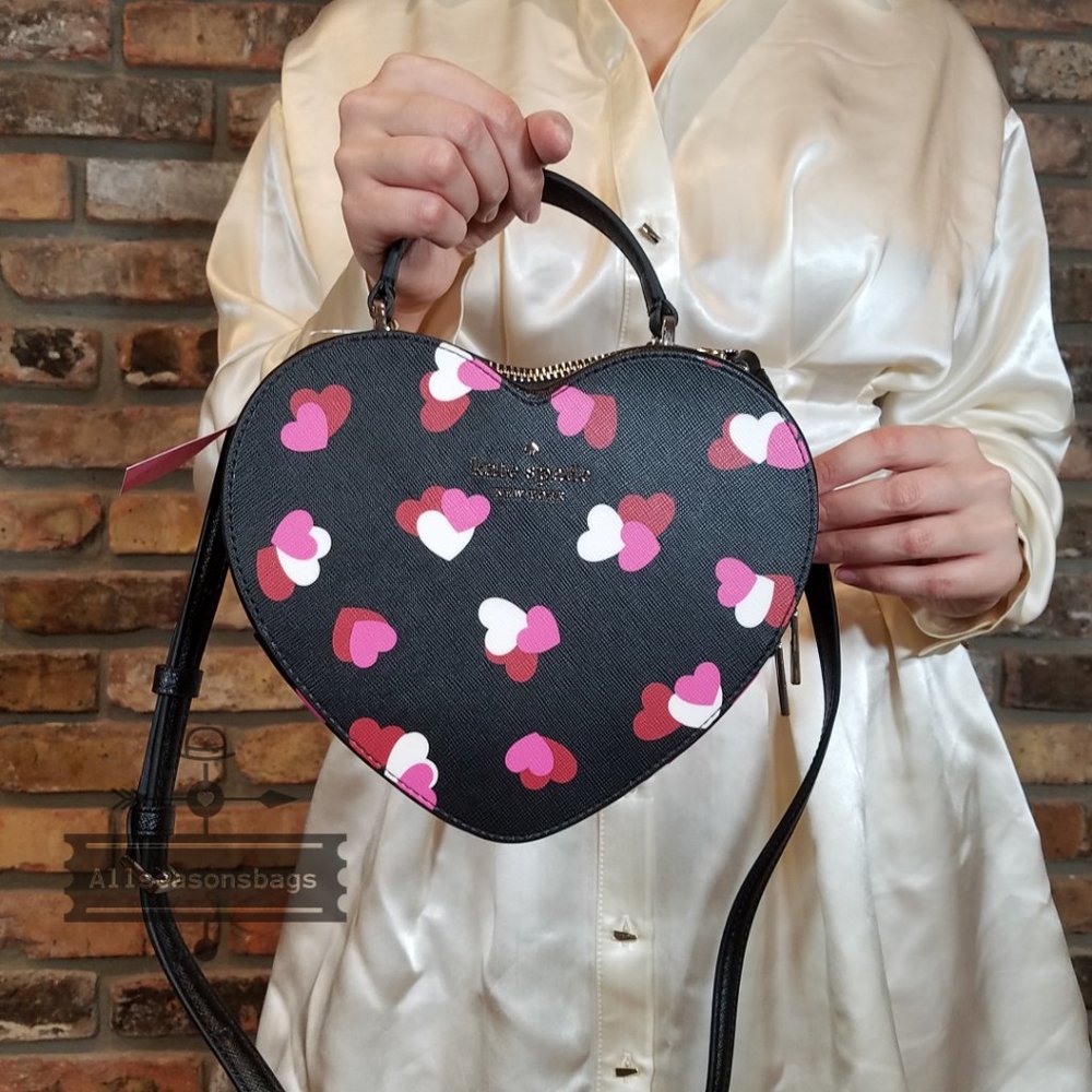 Kate Spade New York Love Shack Flutter Heart Printed Black Pink Multi AUTHENTIC